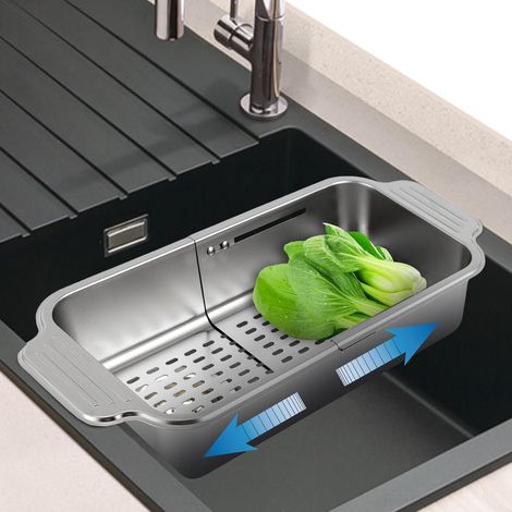 Sieb Küche ausziehbar, Siebkorb über Spüle Abtropfsieb Sieb Spülbecken Küchensieb Waschbecken Filterablage, Gekochte Nudeln abtropfen, Gemüse abflusskorb spülbecken (1/5)