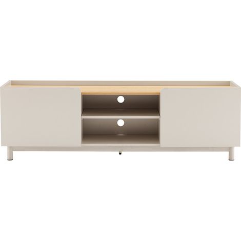 Meuble TV 2 portes en bois et métal L160cm - Beige - Stanley (1/5)