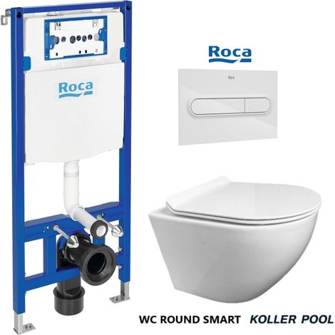Bâti-support ROCA Duplo pack réservoir encastrable et plaque PL1 Blanc Brillant avec WC suspendu ROUND SMART Blanc Tornade 3.0 par KP (1/5)