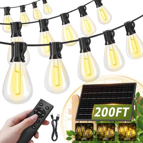 Guirlande Lumineuse Solaire Extérieure 15 M Résistante à l’Eau, VELUNOR, 25+2 LED, Télécommande, Port USB, 3 Modes, Intensité Réglab (1/5)