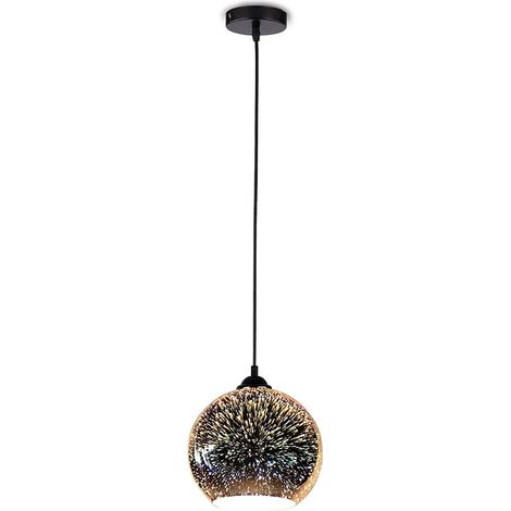 Lustre à suspension LED avec douille E27 (Max 60W) Cloche en verre Couleur Chrome Miroir avec effet 3D d : 25cm (1/5)