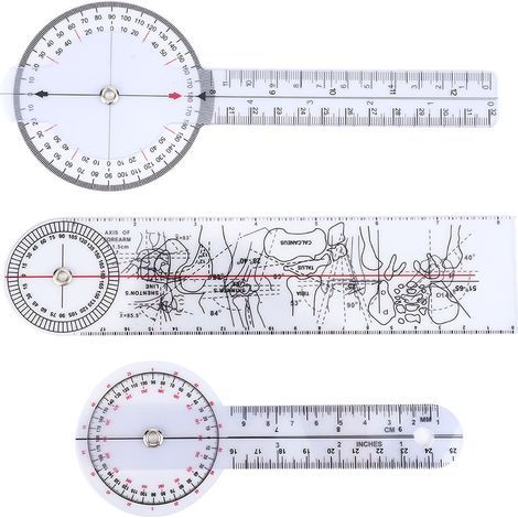 Leicht ablesbares, drehbares medizinisches Goniometer, Wirbelsäulenlineal, 6/8/10 Zoll Kunststoff-Messlineale, 3 Stück (1/5)