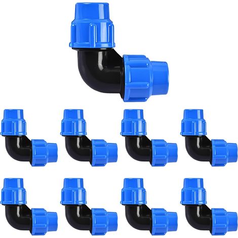 CCYKXALot de 9 connecteurs coudés en polyéthylène de 25 mm avec capuchon bleu - Raccord rapide pour tuyau d'eau en polyéthylène (1/5)