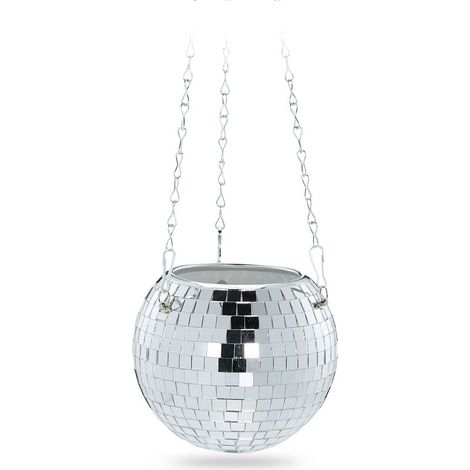 1 Pot de fleur suspendu,Verre miroir,Design disco,Argent,Intérieur (1/5)