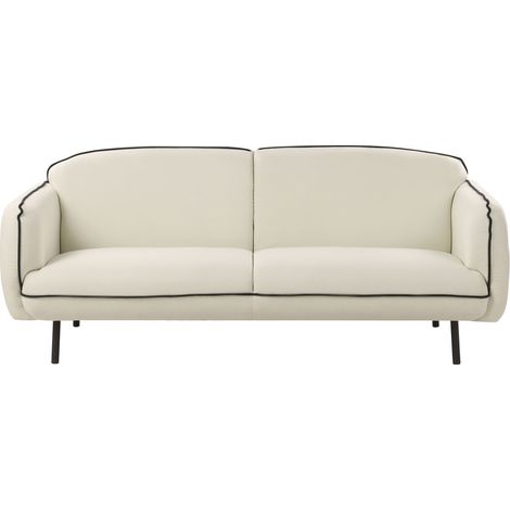 Divano a 3 posti Retro Glam Art Deco Couch Rivestimento in tessuto Gambe in metallo Bordi neri Soggiorno Beige chiaro Tonsberg