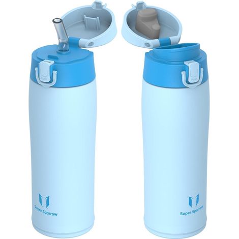 Edelstahl Thermosflasche 350-950ml BPA-frei mit 2 Deckeln, auslaufsicher, hellblau (1/5)