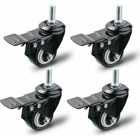 50 mm Lenkrollen mit Bremse, 4er-Set Möbelrollen, Lenkrollen, maximale Tragkraft 200 kg, Schwarz (Schwarz) (1/4)