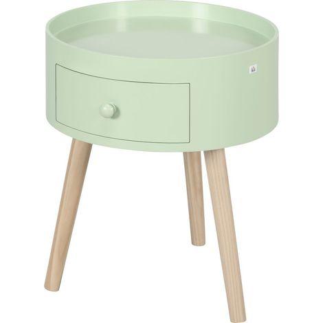Table basse table de chevet table de nuit ronde design scandinave bout de canapé avec tiroir pieds effilés inclinés (1/5)