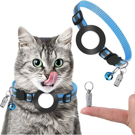 ZOLGINAH Cat Airtag Collar, Collar de gato reflectante con campana, Etiqueta de identificación de etiqueta de nombre, Soporte impermeable, Hebilla de seguridad, Ajustable 18-27cm-Azul (1/5)
