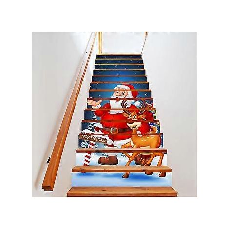 Autocollants 3D auto-adhésifs pour contremarches d'escalier SZTXJ, 100 x 18 cm, lot de 13, motif Noël (1/5)