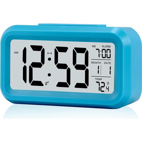 Crediri Kinderwecker, batteriebetriebene digitale Tischuhr mit intelligentem Nachtlicht, Temperatur, Schlummerfunktion, kleine elektronische Uhr für den Nachttisch im Schlafzimmer – Blau (1/5)