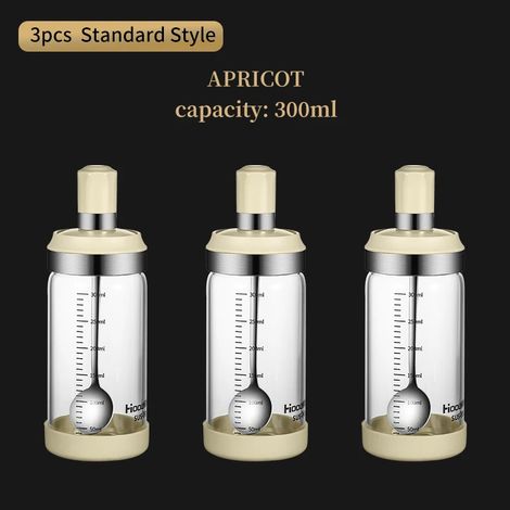 (3 pots à épices de 300 ml, beige, sans poignée), boîte de rangement, avec cuillères (1/4)
