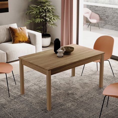 Mesa de comedor extensible en madera nobilitada color noce natural 80-160