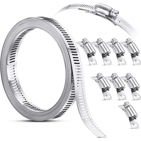 Schlauchschelle, Schlauchschelle mit Schneckengewinde aus Stahl, Schlauchschelle mit Befestigungselementen, Schlauchschellen aus Edelstahl 304, verstellbare Schlauchschelle mit Schraubgewinde (8 Stück