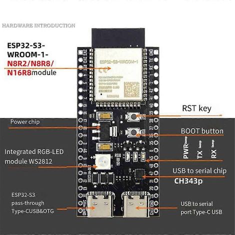 Kit de carte de développement ESP32-S3 avec module Wi-Fi et Bluetooth ESP32-S3-N8R2 soudé (1/5)