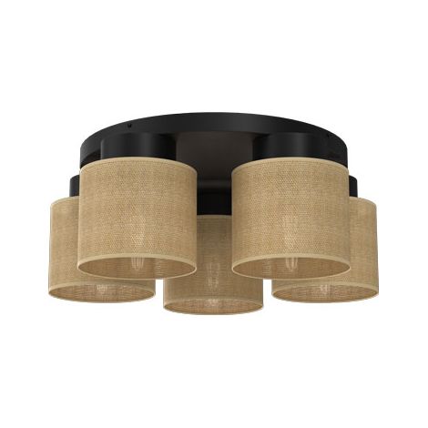 Plafonnier noir rond 5 abat-jour jute E27 Jute Luminex