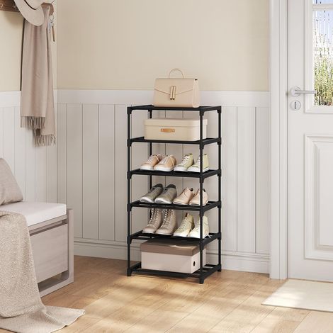WOLTU Scarpiera, Porta Scarpe a 6 Ripiani, Struttura in Metallo, per Ingresso, Soggiorno, Camera da Letto, Corridoio, Nero