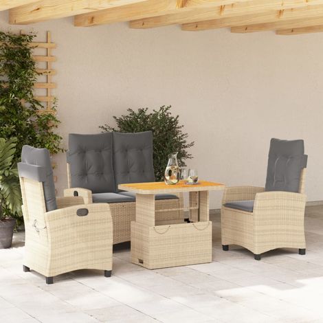 Ensemble à manger de jardin coussins 4 pcs-Salon de jardin beige résine tressée 477566 (1/5)