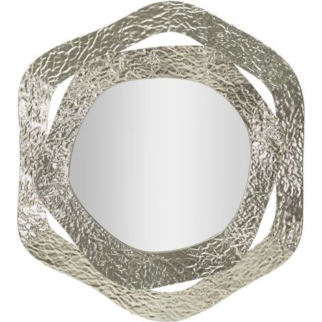 Specchio da parete Aury esagonale in metallo argento martellato 70x76 cm