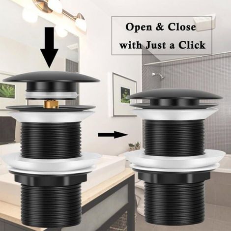 Bonde lavabo - - Pop-up universelle G1¼ - Noir mat - Sans trop-plein - Alliage zinc et laiton (1/4)