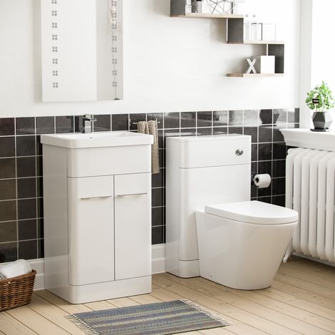 Lex 500mm Vanity Basin Unit, WC Unit & Ellis Back to Wall Toilet White (1/5)