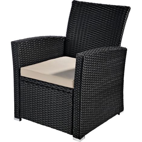 Sillón de jardín Silla para sentar Poly ratán Negro Silla de jardín Mueble de jardín ratán Cubierta de asiento exterior terraza (1/5)