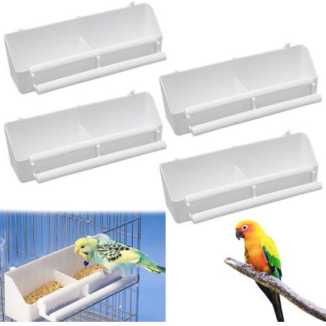 Bird Feeder Bowls, 2-Compartment Plastic Bowls, with Perch Bar, for Parrot and Canary Cages (1/5)