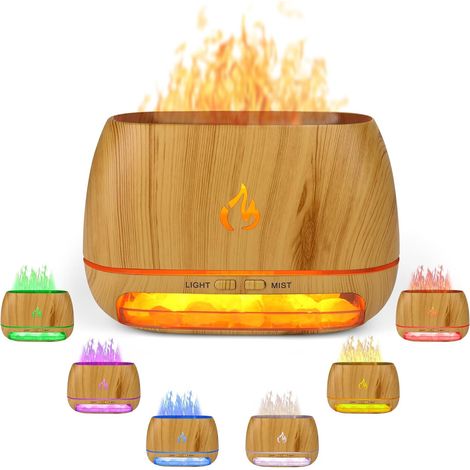 Diffuseur d'huiles essentielles ultrasonique 3 en 1 avec lampe de sel de l'Himalaya et éclairage à 7 couleurs changeantesarrêt automatique sans eau - 200 ml (finition bois) (1/5)