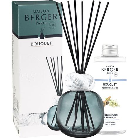 Maison Berger - Diffusore a bastoncini MINERAL Blu + 200ml Thé Blanc Pureté
