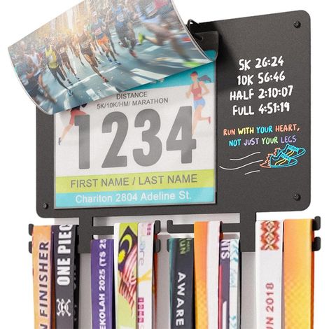 Présentoir pour médailles de marathon, porte-médailles mural avec pochette pour dossard. (1/5)