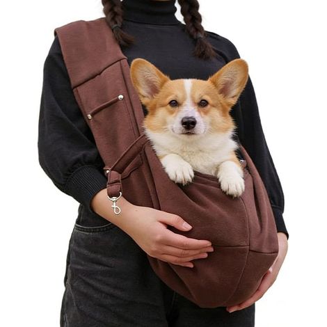 1 Sac de transport pour chien, réversible, bandoulière réglable, crochet de sécurité, coton polyester, jusqu'à 5kg (1/5)