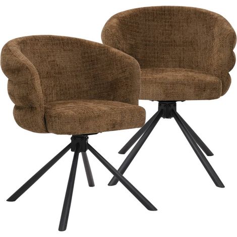 Chaise en tissu marron et pied central en métal noir Florine (lot de 2) (1/5)