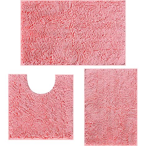 Lot de 3 Tapis de bain, Chenille, Antidérapant, Absorbant, Salle de bain