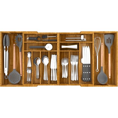 Grand Range Couverts Extensible de 53,3 jusqu'à 91,4cm de Large,Marron (1/5)