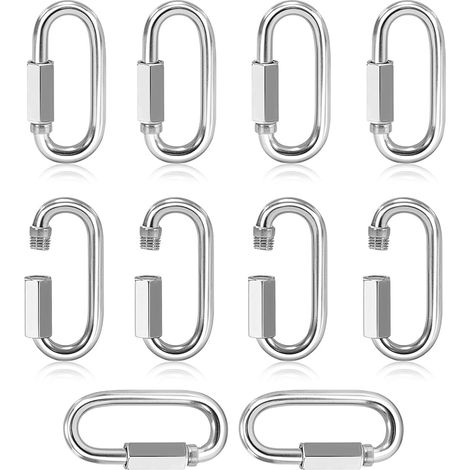 Lot de 10 connecteurs à vis M6 - Mousquetons robustes - Petit mousqueton - Diamètre : 6 mm - Maillons ovales - Pour balançoire, camping, randonnée (1/5)