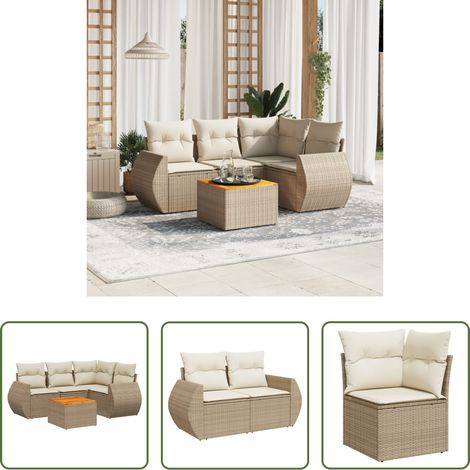 vidaXL Gartensessel - 5-tlg. Garten-Sofagarnitur mit Kissen Beige Poly Rattan (1/5)