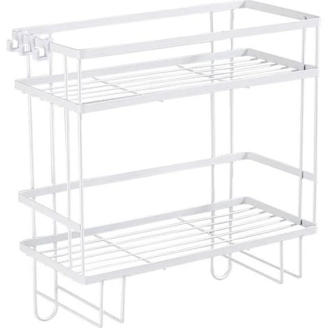 Étagère de toilette épaisse, imperméable, grande capacité, installation sans clous, à fixer au fer à repasser, organisateur de salle de bain double couche blanche (1/5)