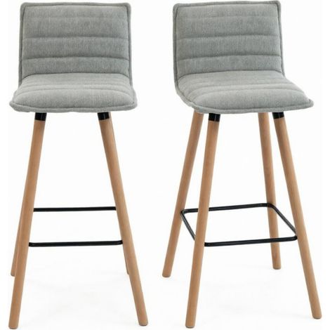 Set de 2 taburetes de bar con asiento acolchado, respaldo y reposapiés, gris claro, MODENUIT (1/5)