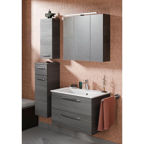 Badmöbel Set inkl. Waschbecken Mineralmarmor TRENTO-66 in Graphit Struktur Nb., B/H/T: ca. 122/200/50 cm (1/5)