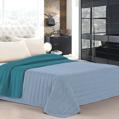 Trapuntino Matrimoniale Bicolore Double Face 250x250 cm Made in Italy in Microfibra con Imbottitura Anallergica – Copriletto Trapuntato Reversibile per Primavera, Estate e Mezza Stagione  Ice-Petrolio