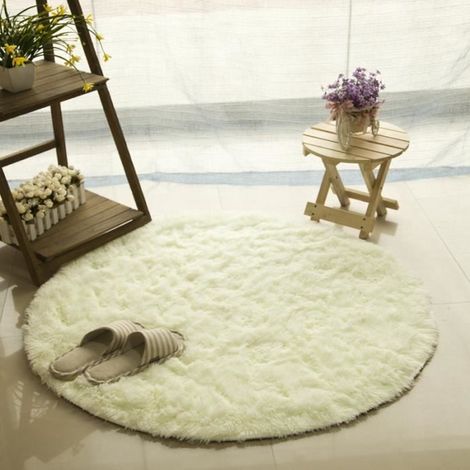 1 tapis rond 120 cm velours blanc, antidérapant, en polyester, pour salon chambre salle de bain (1/4)