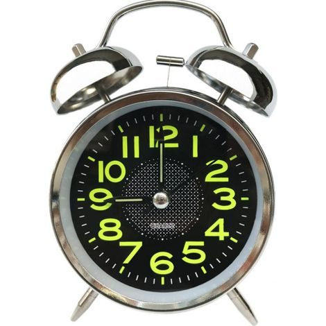 Réveil à Cloches 4" Métal Argenté Silencieux Lumineux (1/5)
