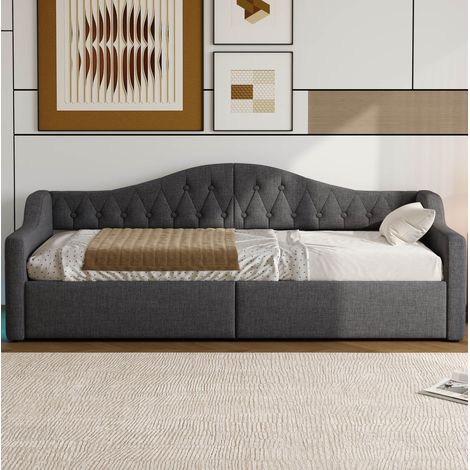 Lit simple 90x200 avec rangement et LED gris HAVRYA (1/5)