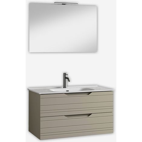 Mobile bagno sospeso con specchio e lavabo Solmira 90 - Tortora