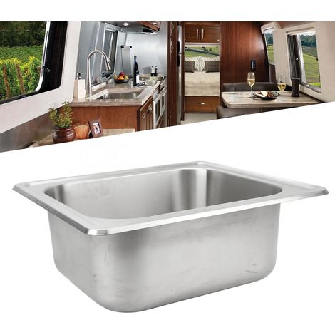 Accessoires de cuisine et de salle de bain pour camping-cars/yachts : évier/lavabo carré en acier inoxydable 304 avec surface brossée, 480 x 430 x 150 mm (GR-505) (surdimensionné) (surpoids). (1/5)