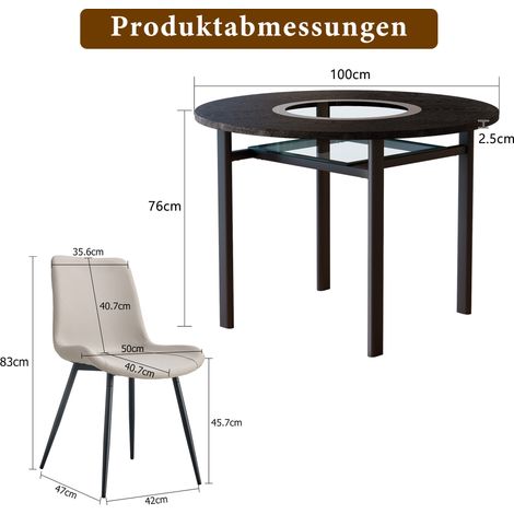 Conjunto de mesa redonda 100 cm con 4 sillas PU gris cálido y vidrio (1/5)