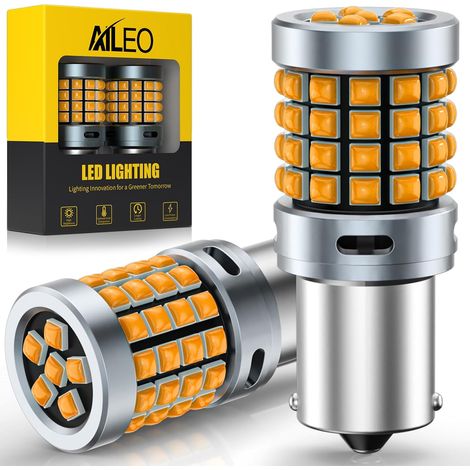 1156 LED Jaune Ambrée, BA15S 7506 P21W 12V 21W Orange, Ampoule LED Clignotant Voiture Ultra Lumineuse 54-SMD, Remplacement Clignotant/Veilleuse/Feu Arrière, Pack de 2 (1/5)