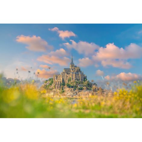Tableau sur toile Mont Saint-Michel fleuri 65x97 cm - Impression sur Toile Murale Décorative - Image imprimée en HD sur Toile - Toile sur Châssis en Bois FSC - Fabriqué en France (1/5)
