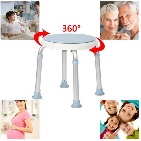 Aqrau Tabouret de douche pivotant à 360°,Tabouret de Douche Rond Hauteur réglable, Pieds Antidérapants, Sûr et Stable (1/5)