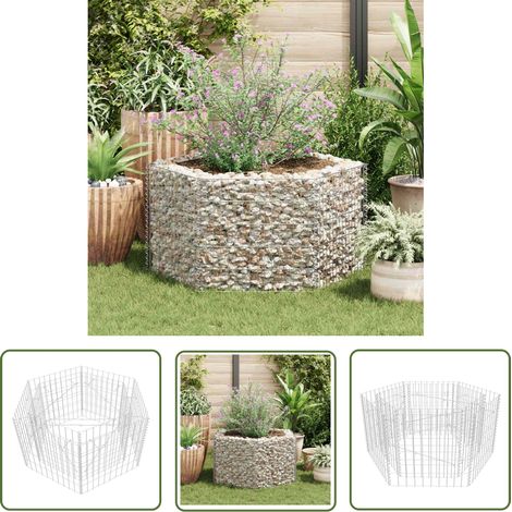 The Living Store Lit surélevé à gabion hexagonale 100 x 90 x 50 cm - Jardinière En Gabion - Bac À Plantation Surélevé - Border Fleuri - Décoration Extérieur - Jardin Design (1/6)